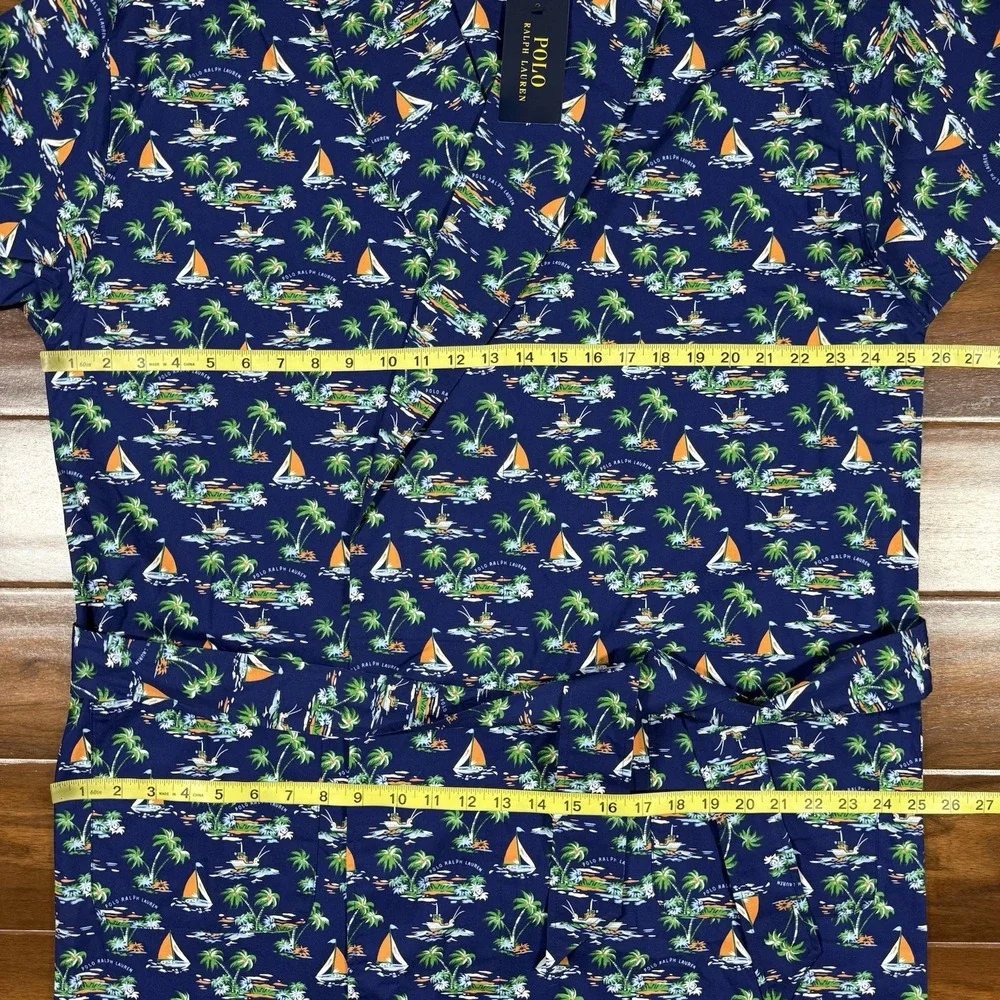 Polo Ralph Lauren Men's Size S / M Blue Tropical Sailboat Print 100% Cotton Robe